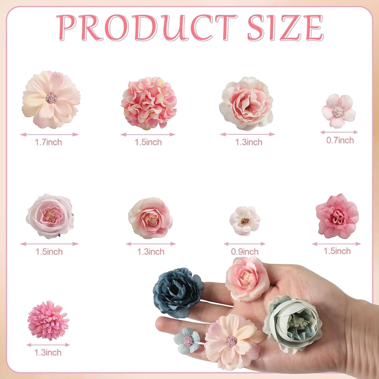 Faux Flower Heads Small Silk Artificial Flower DIY Fake Mini Flowers Rose Daisy Flowers Craft Supplies for Wedding Party Wreath Graduation Season Party Home Decor (125, Blue Pink)