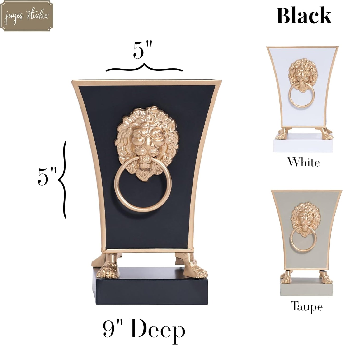 Jaye's Studio Regency Line, Paws & Claws, Decorative Square Cachepot & Planter, Gold Trim & Finish, Hand-Painted, Handcrafted Metal, Luxury Indoor Planter, Size 5x5x9, (Black)