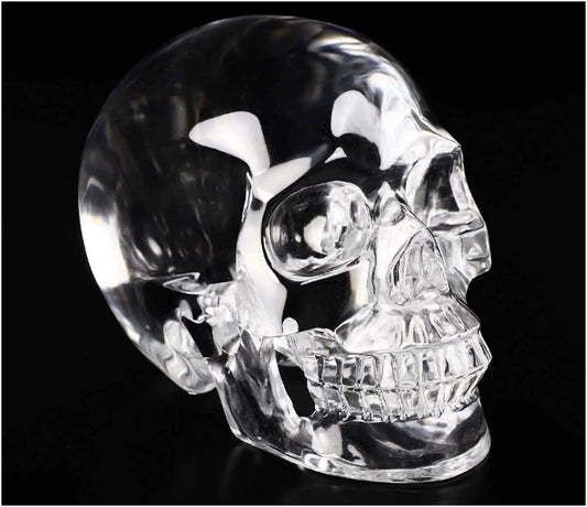 Skullis 5.0" K9 Crystal Skull, Hand Carved Gemstone Fine Art Sculpture, Reiki Healing Stone Statue.