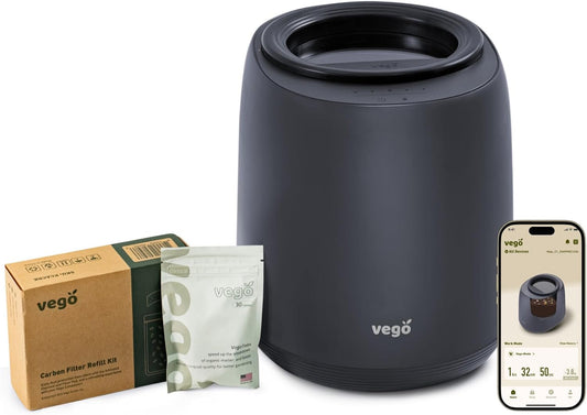 Vego Kitchen Composter, 4L Electric Composter Countertop 5 Modes Weight-Based Smart Compost Bin with App Odorless Auto-Cleaning Food Waste Compost Machine Indoor, Black