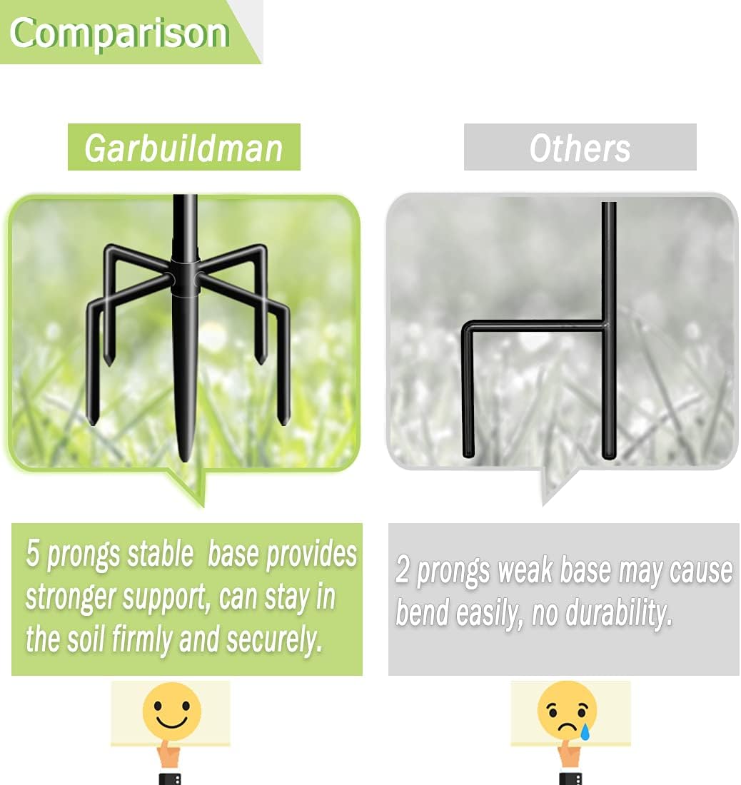 Garbuildman 60 Inch Tall Shepherd Hooks with 5-Forked Base, Adjustable Heavy Duty Bird Feeder Pole Stand Hanger for Outdoor, Shiny Black, 2 Pack