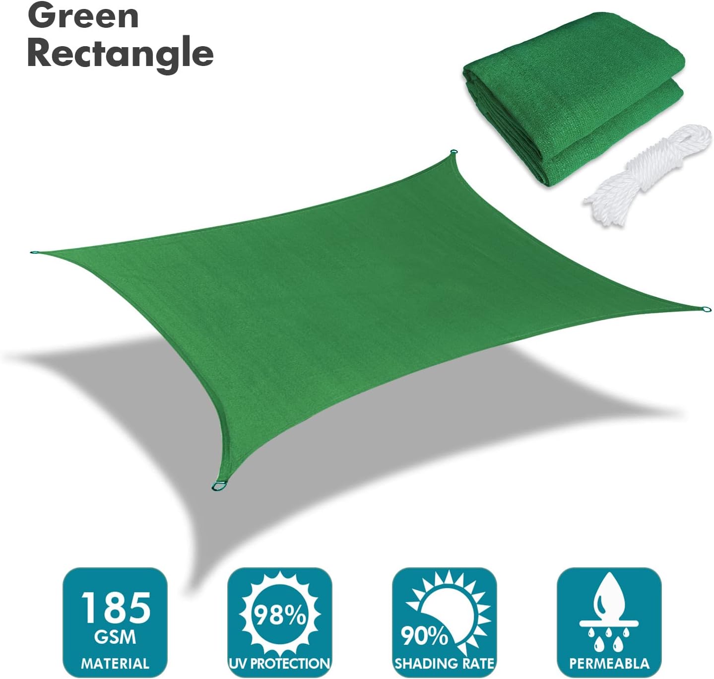 KANAGAWA 18'X24' Dark Green Custom Size Sun Shade Sail Rectangle UV Block Canopy Cover for Patio Backyard Lawn Garden Outdoor (Customized Available)