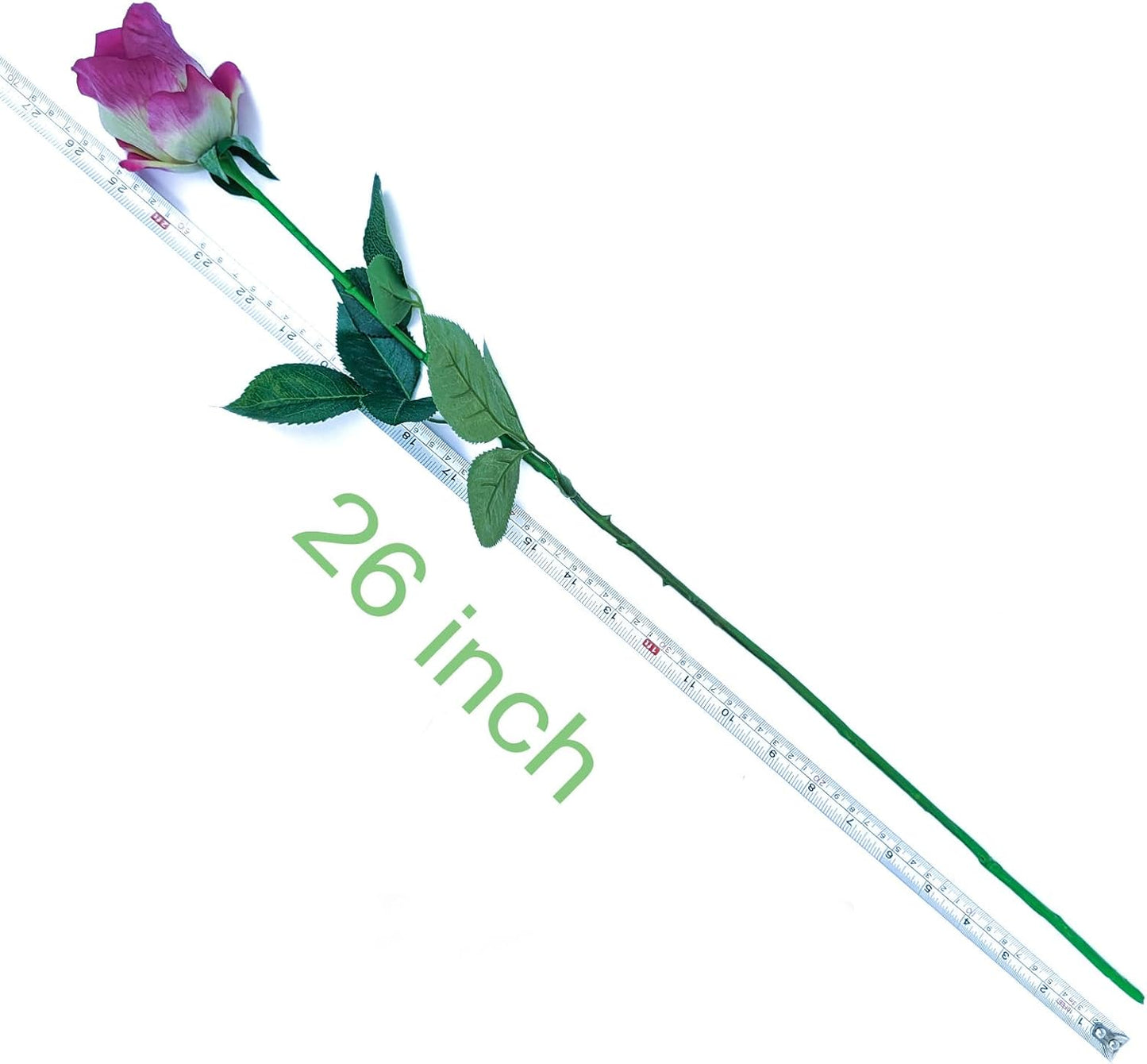 26inch Real Touch Artificial Roses - Long Stem Fake Silk Flowers with Leaves for Wedding, Home Decor, Centerpieces, Office Party, Looks Real (10,Hot Pk)