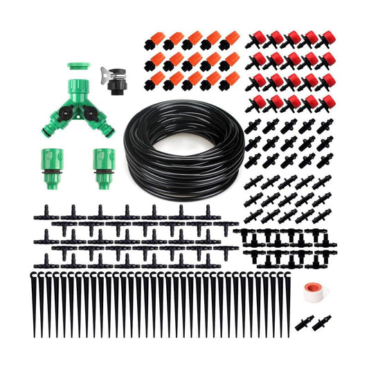 FAMILY'S BACKYARD 131FT Drip Irrigation System,Irrigation System for Garden Watering System,drip Irrigation kit1/2inch to 1/4inch Irrigation Tubing Hose Adjustable Nozzle Emitters Barbed Fittings