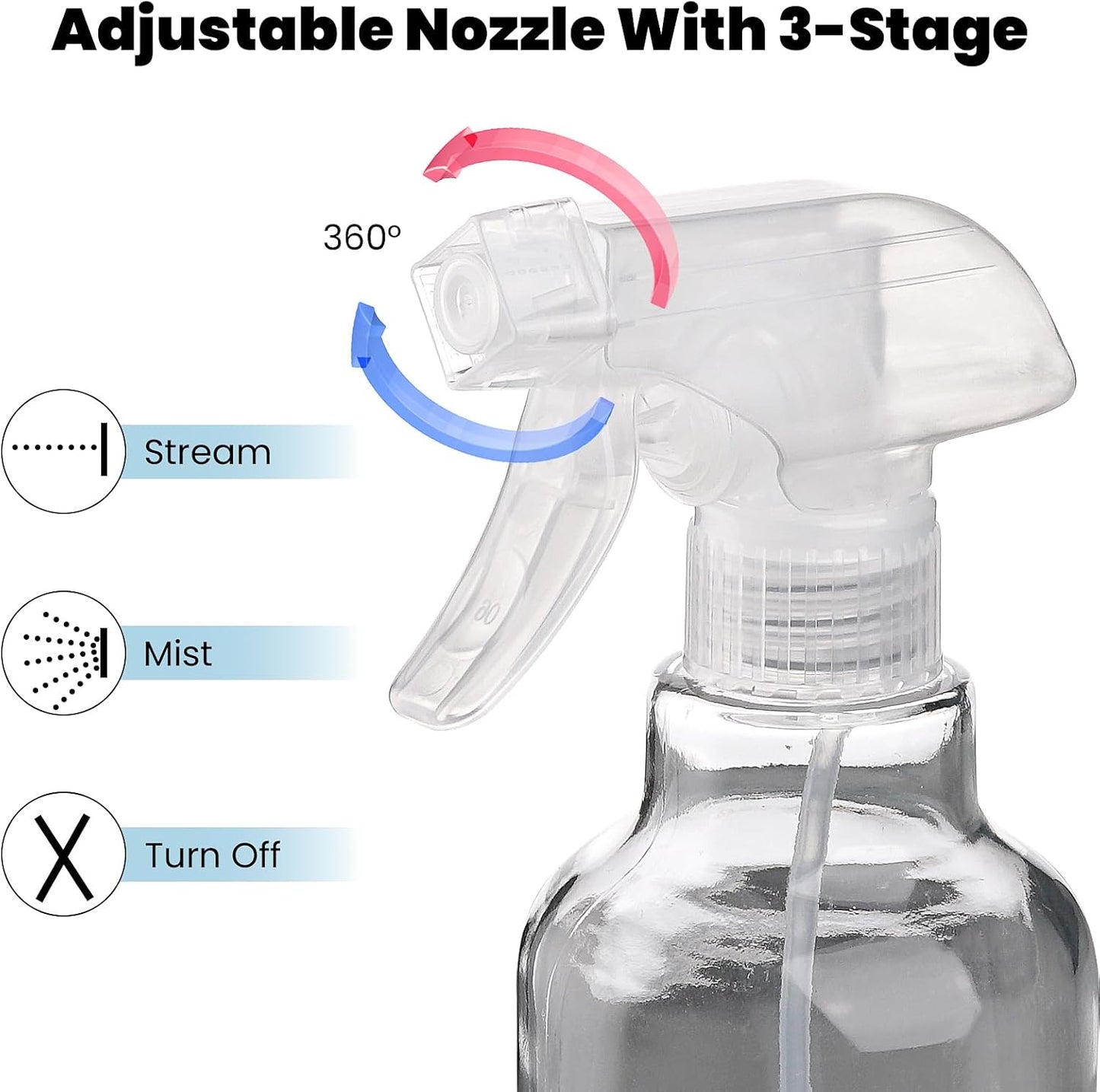 Glass Spray Bottles with Silicone Sleeve, 2 Pack 16.9oz Refillable Containers with Adjustable Spray Nozzles, Empty Spray Bottle for Cleaning Solutions, Hair, Plants (Blue+Grey)