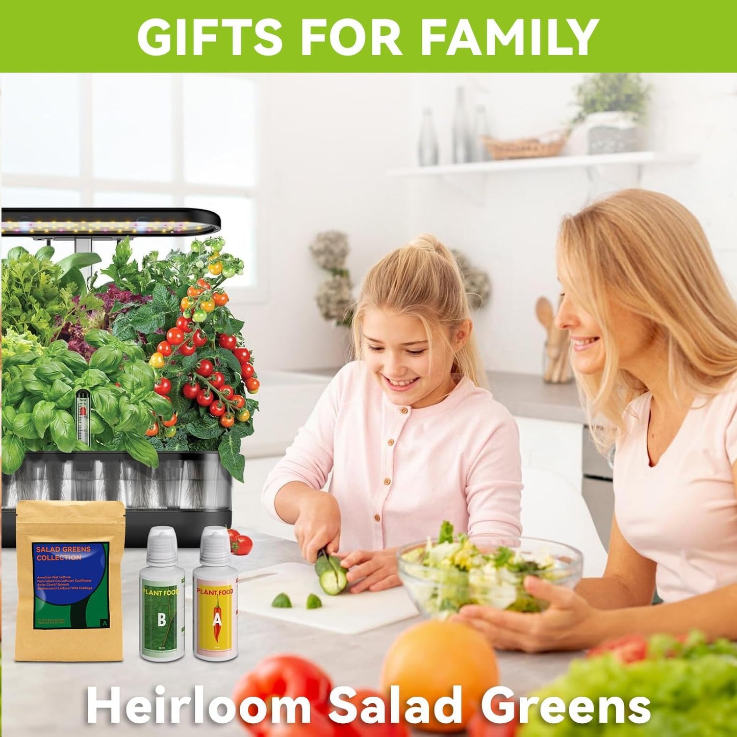 inbloom Salad Green Seed Pod Kit for AeroGarden, Ahopegarden, GARDENCUBE, MUFGA, 50 Pods (350+ Seeds with American Fast/Paris Island/Buttercrunch Lettuce, Swiss Chard, Spinach, Cauliflower, Cabbage)