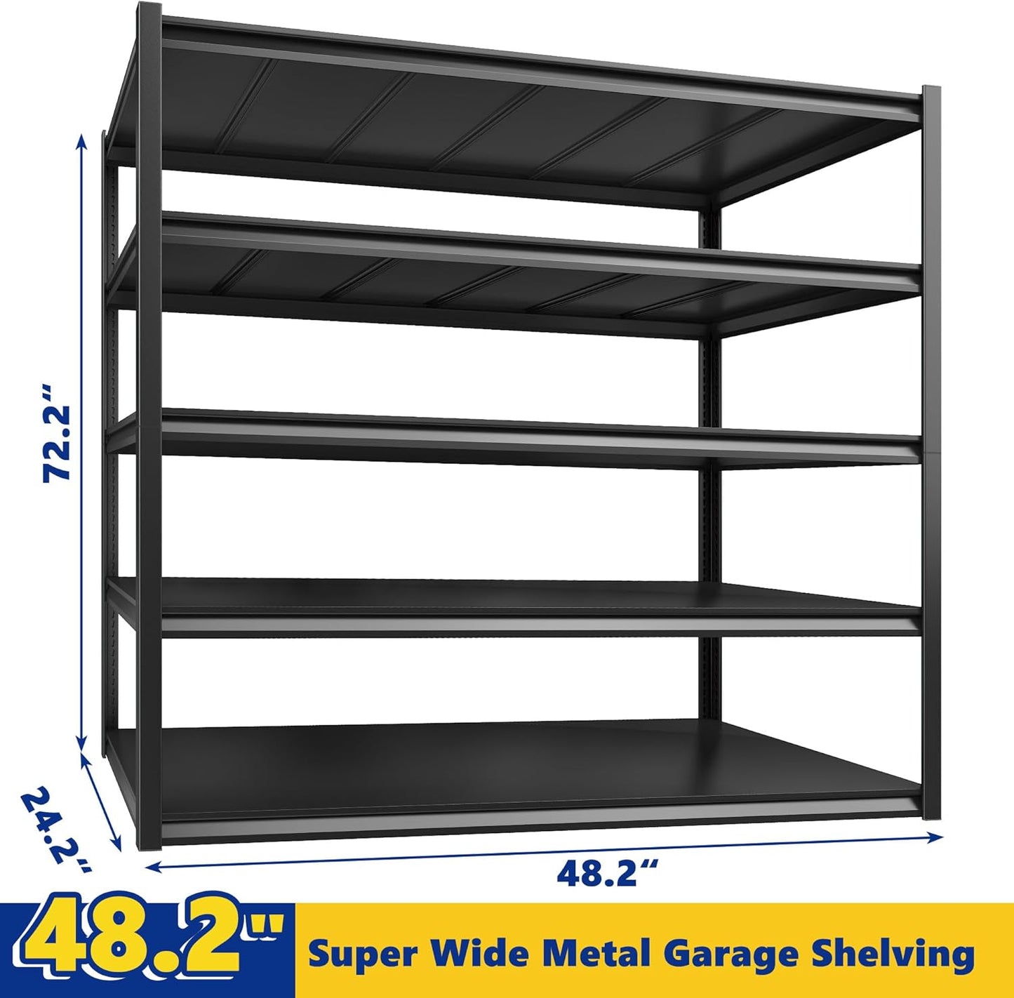REIBII Garage Shelving 48.2" W Storage Shelves 3000LBS Heavy Duty Shelving Adjustable Metal Shelf Industrial 5 Tier Pantry Shelves for Basement Warehouse Supermarket 72.2"H x 24.2"D x 48.2"W, 2 Pack