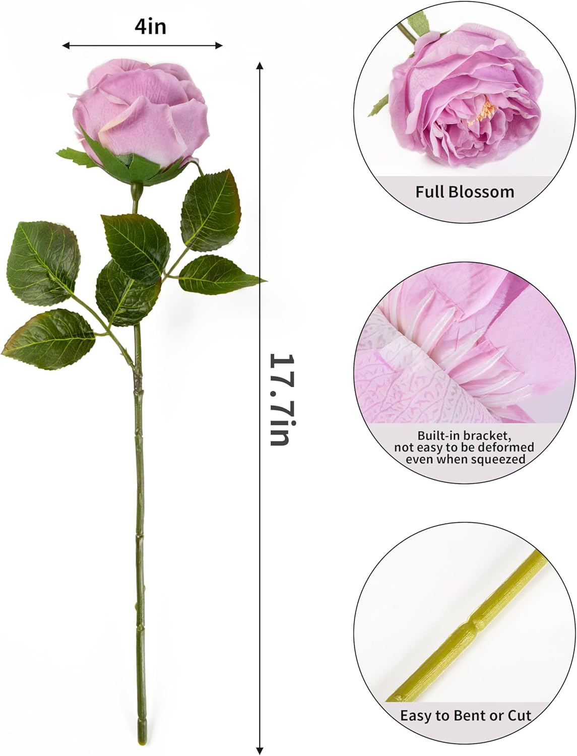 DuHouse 5Pcs Silk Roses Fake Purple Roses with Stems Real Touch Rose Artificial Flowers for Arrangement Wedding Party Home Decoration