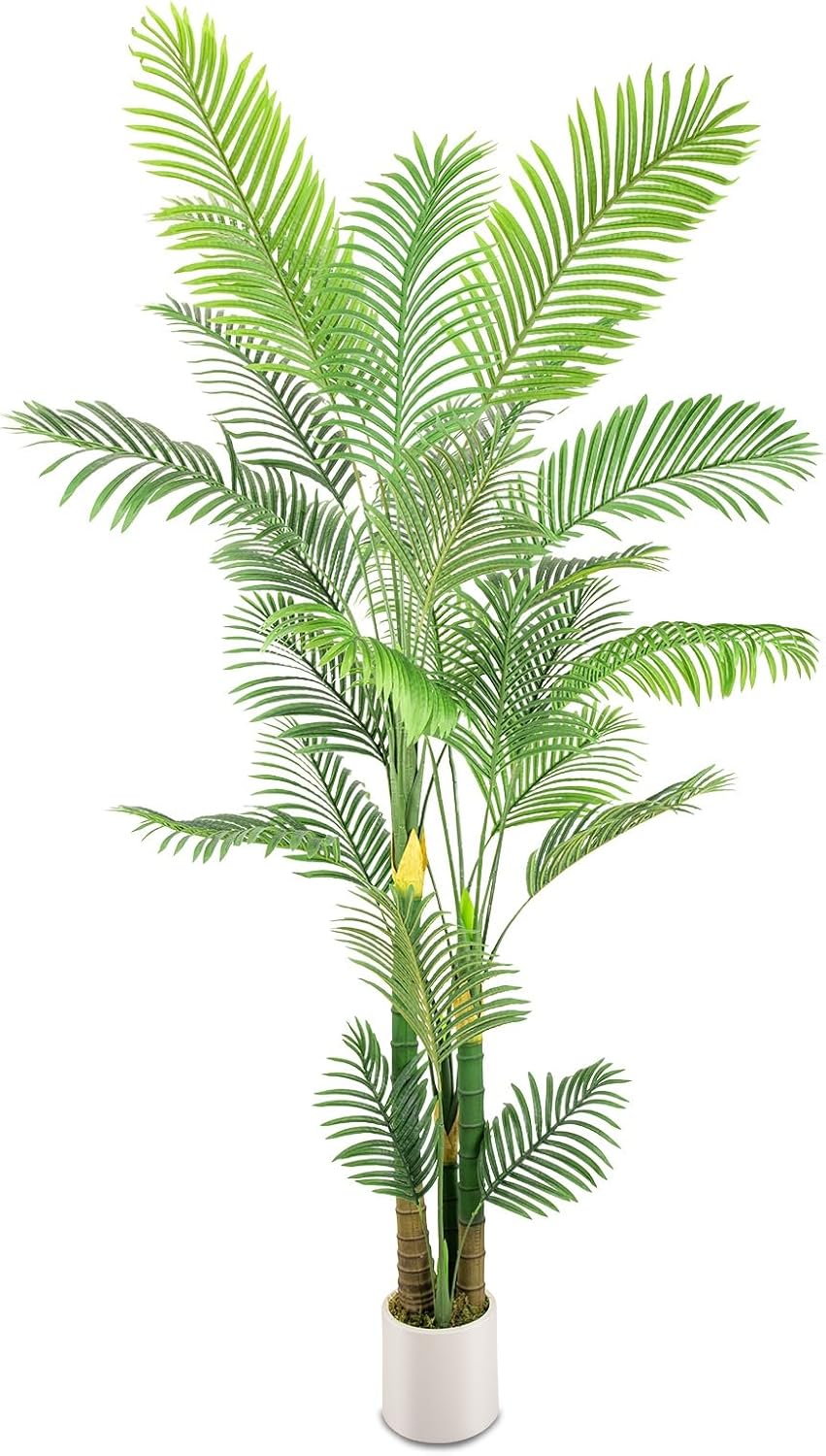 Artificial Fake Palm Tree 8FT 1Pack with White Planter & Free Moss, UV Resistant Artificial Palm Tree for Outdoors, Fake Plants for Poolside Home Room Decor, Faux Plants Outdoor Decor