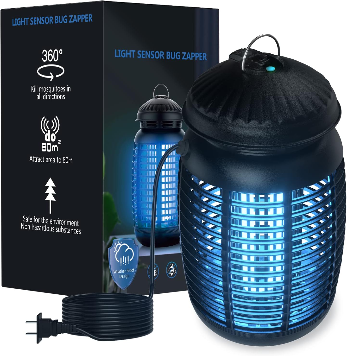 Bug Zapper with Light Sensor, Mosquito Zapper Outdoor 4200V Electric Insect Killer, Waterproof Mosquito Killer, Fly Zapper, Fly Trap for Home Backyard Garden Patio, Mosquito Repellent Outdoor