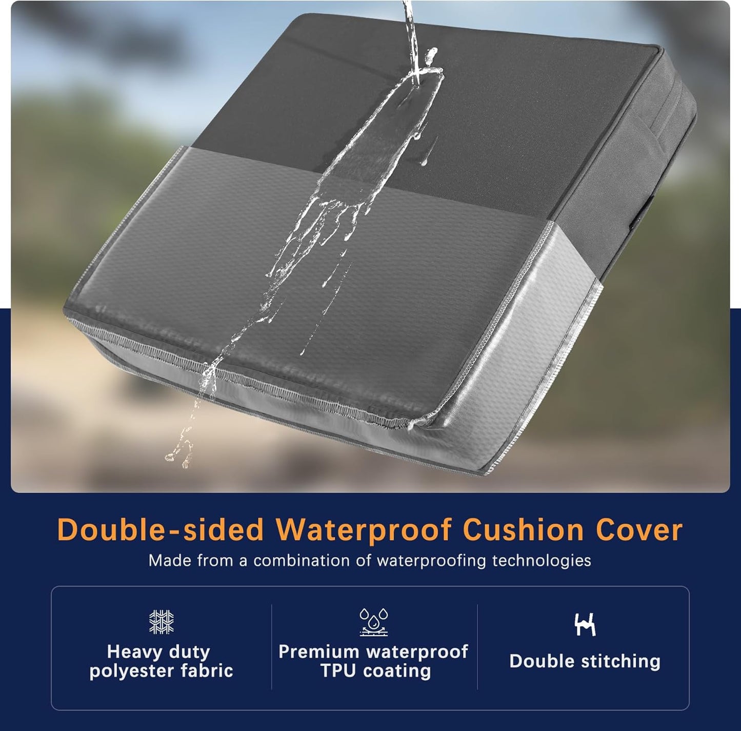 Favoyard Outdoor Seat Cushion Set 22 x 22 Inch Waterproof & Fade Resistant Patio Furniture Cushions with Removable Cover Deep Seat & Back Cushion with Handle and Adjustable Straps for Chair Sofa Couch