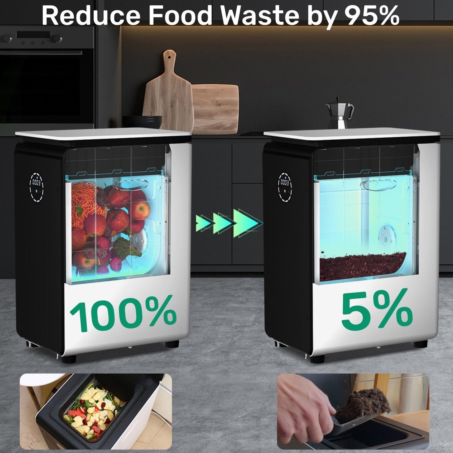 GEME | World's First Bio Smart Electric Composter Kitchen, Turn Food Waste into Real Organic Compost No Dehydration - 19L Food Cycler Compost Machine with Electric Compost Bin…