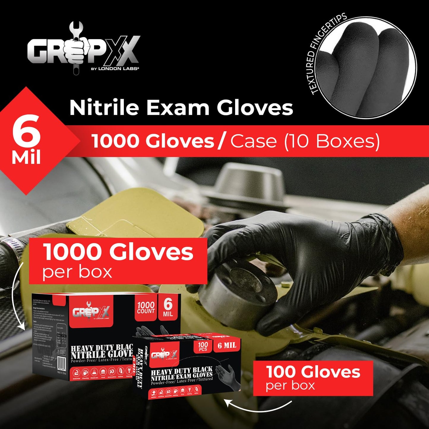 Heavy Duty 6 Mil Black Nitrile Gloves - Disposable, Latex & Powder Free | Mechanic, Food Prep & Tattoo | Rubber Gloves for Cooking, Cleaning & Household | Pack of (200)