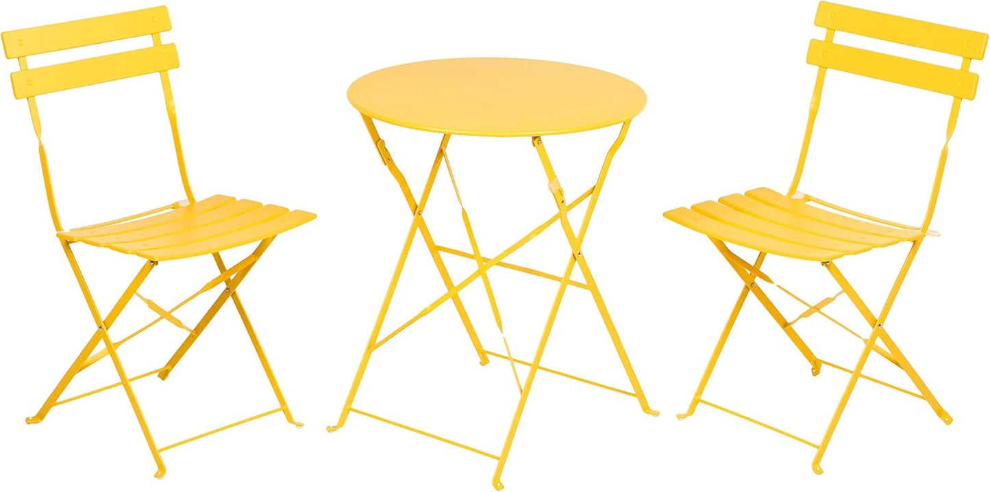 Grand patio 3-Piece Bistro Set Folding Outdoor Furniture Sets with Premium Steel Frame Portable Design for Bistro & Balcony, Yellow