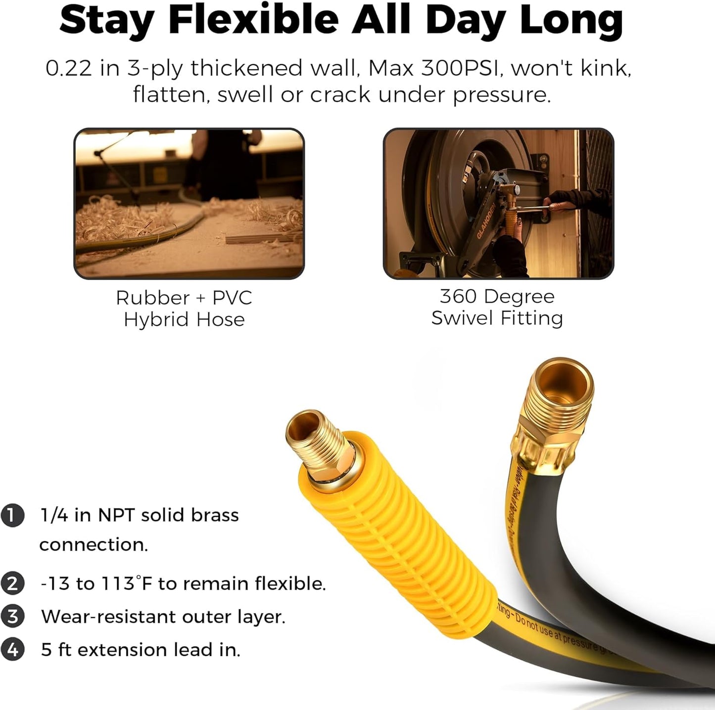 Double Arm Retractable Air Hose Reel, 3/8 in × 80 ft Hybrid Hose Heavy Duty Steel Professional Air Compressor Hose Reel with 5 ft Lead in Max 300PSI Auto Rewind Quick Coupler Swivel Fitting