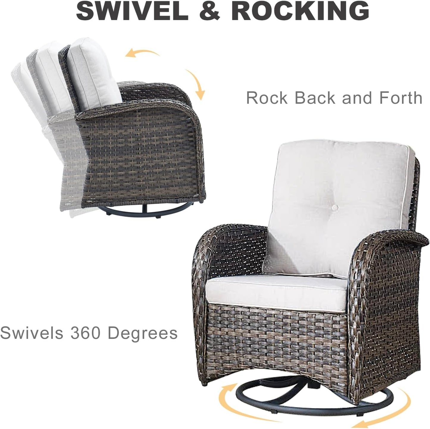 HUMMUH Patio Furniture 6-Piece PE Wicker Outdoor Conversation Set,All-Weather Rattan Swivel Chairs with Ottomans Glider Loveseat for Backyard,Poolside,Deck