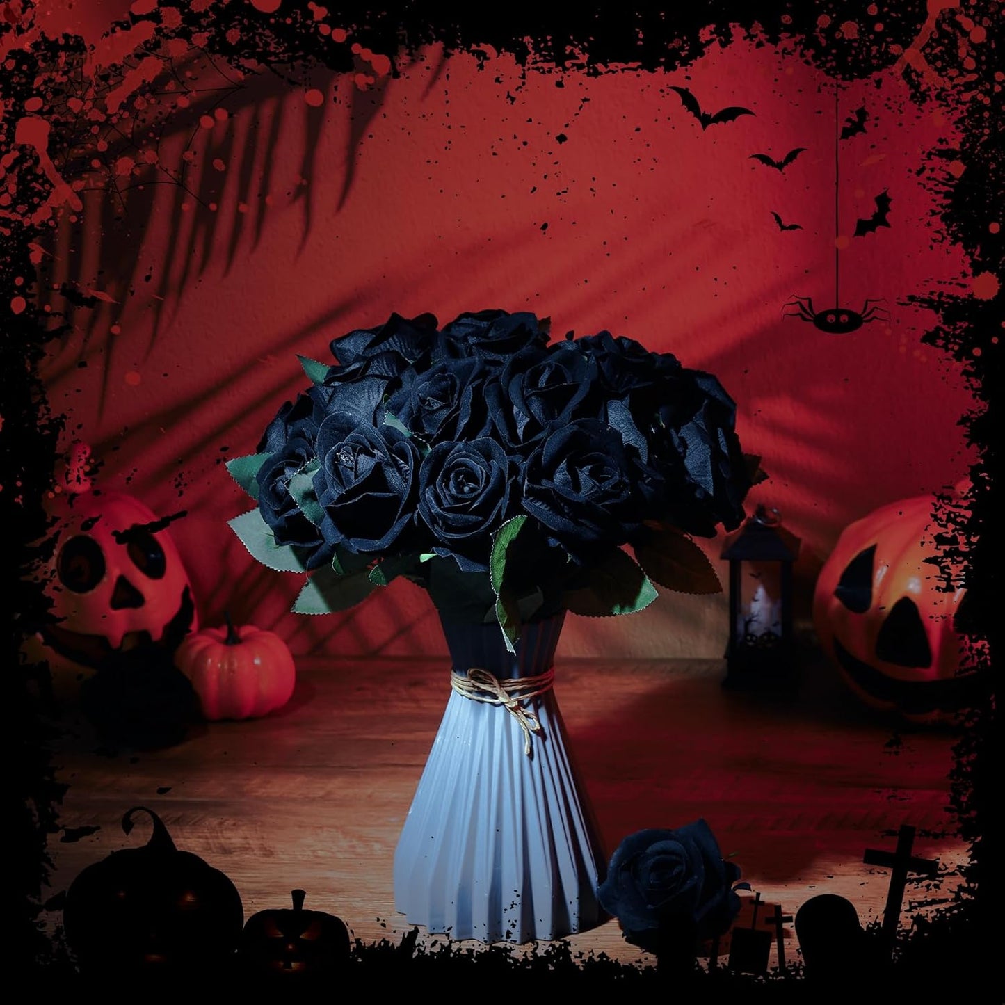 36 Pcs Silk Black Rose Bouquet Bridal Artificial Flowers,Fake Rose Long Stem Realistic Artificial Flowers Bulk for Wedding Bouquet Ball Arrangement Centerpiece Party Decor