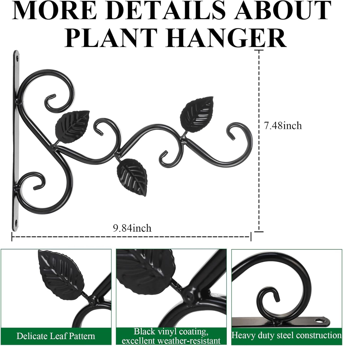 Fashion&cool 4 Pack Plant Hanging Bracket, Wall Mount Plant Hanger Outdoor Indoor, Decorative Hanging Plant Bracket Hooks for Planter Flower Bird Feeder Lanterns Wind Chimes with Screws