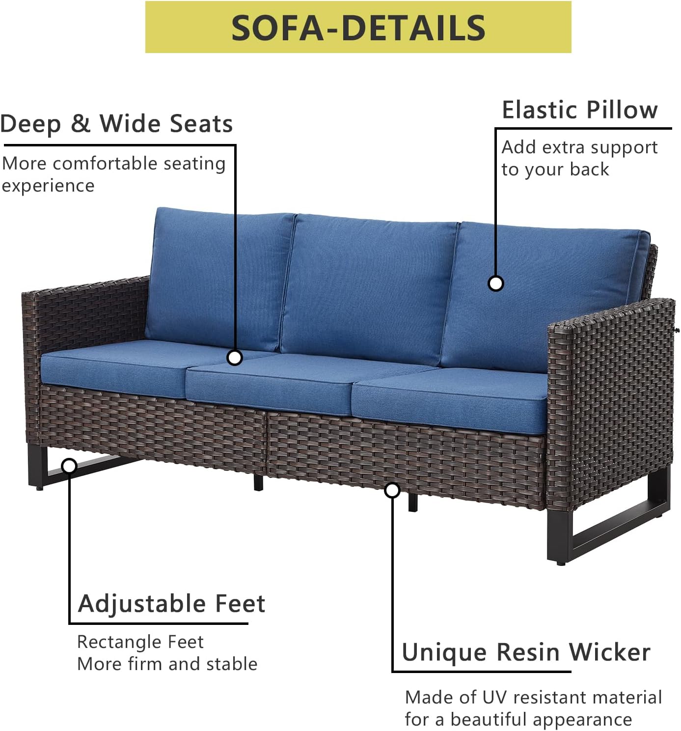 HUMMUH 5 Piece Patio Furniture Set with Fire Pit Table 41in 55,000 BTU,Wicker Outdoor Conversation Sets -Patio Sofa Outdoor Chairs Set of 2 for Porch,Garden,Backyard