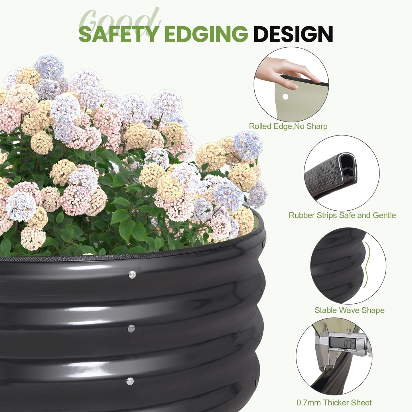 G GOOD GAIN Round Raised Garden Bed - 2Pcs 3x3x1ft Galvanized Steel Planter Boxes Outdoor with Rubber Edge Trim | Metal Raised Beds for Gardening Vegetables Flowers Fruits Herbs (Dark Grey)