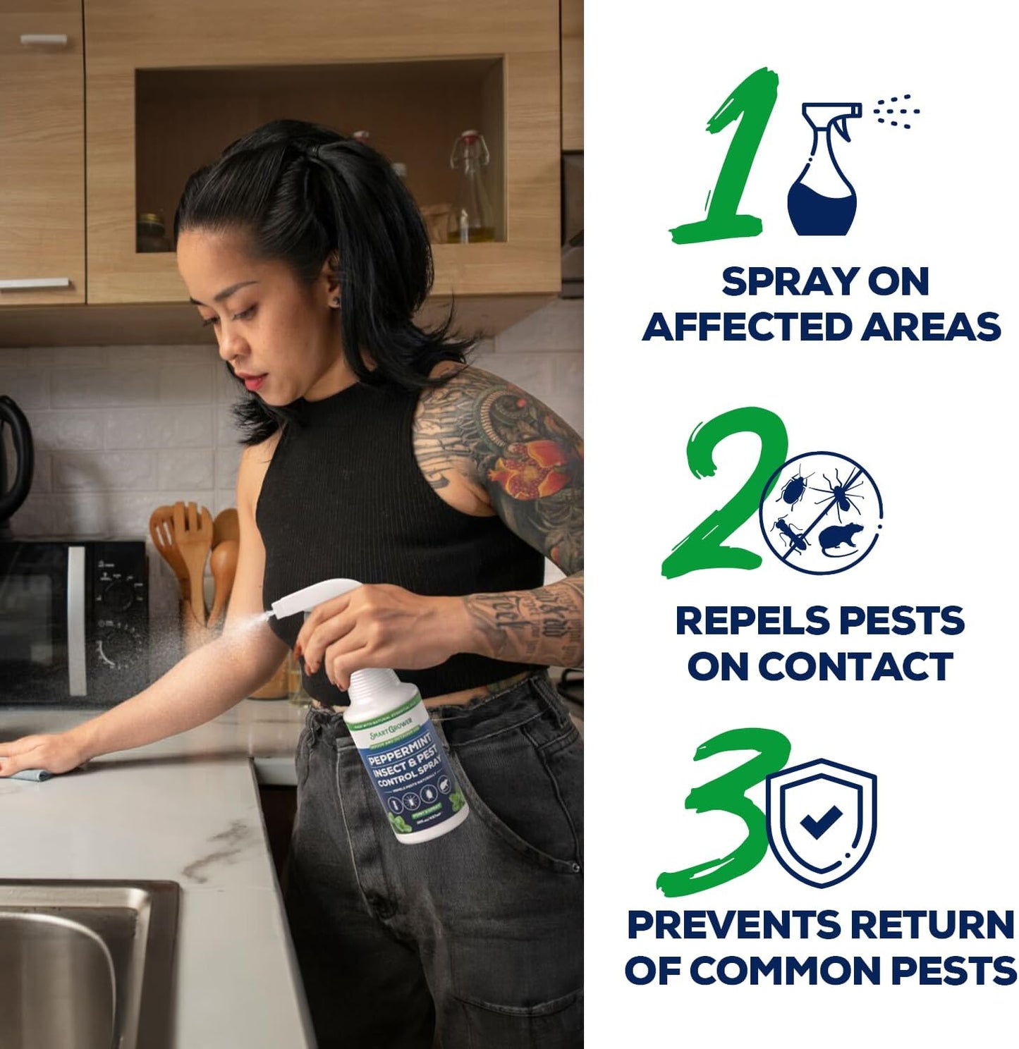 All Natural Peppermint Oil Insect & Pest Control Spray Repels Mice, Spiders, Ants, for Home, Indoor, Outdoor, Garden Maximum Strength Smart Grower Ready to Use 128 FL OZ