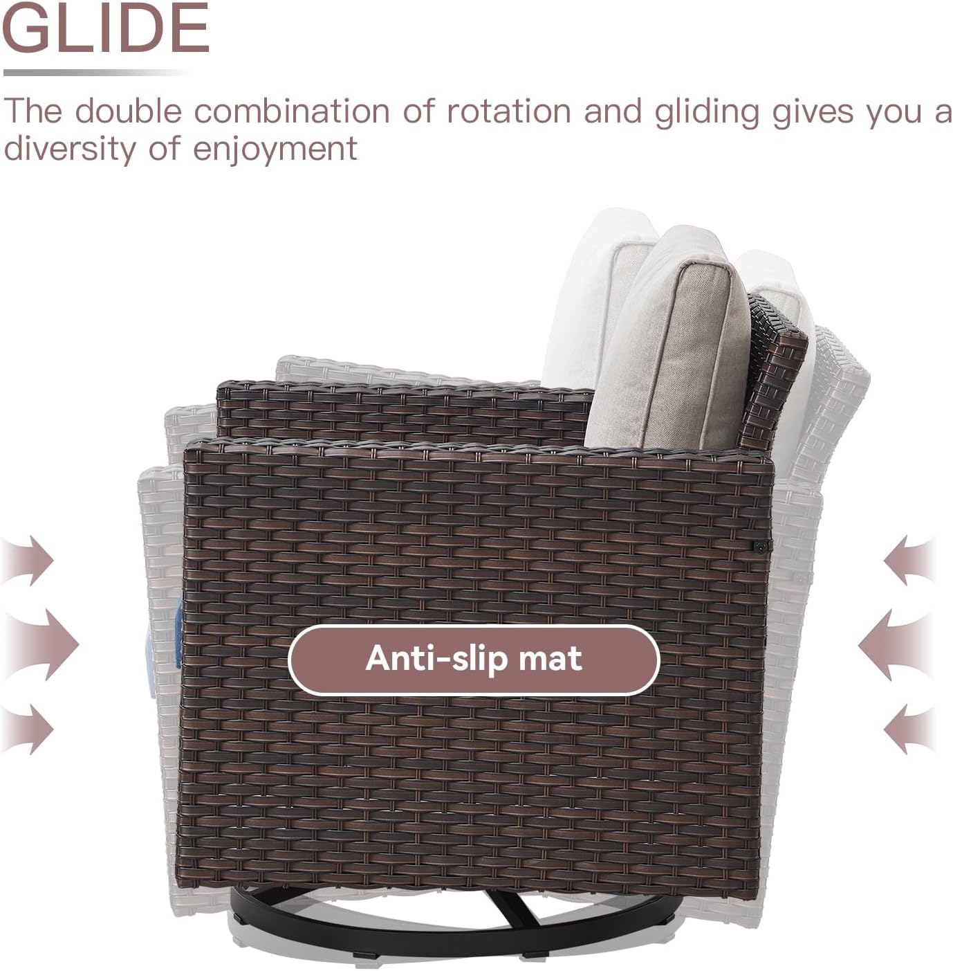 HUMMUH Outdoor Swivel Chairs Set of 2,PE Wicker Patio Furniture Rocker Glider Chairs for Porch Balcony Deck Garden