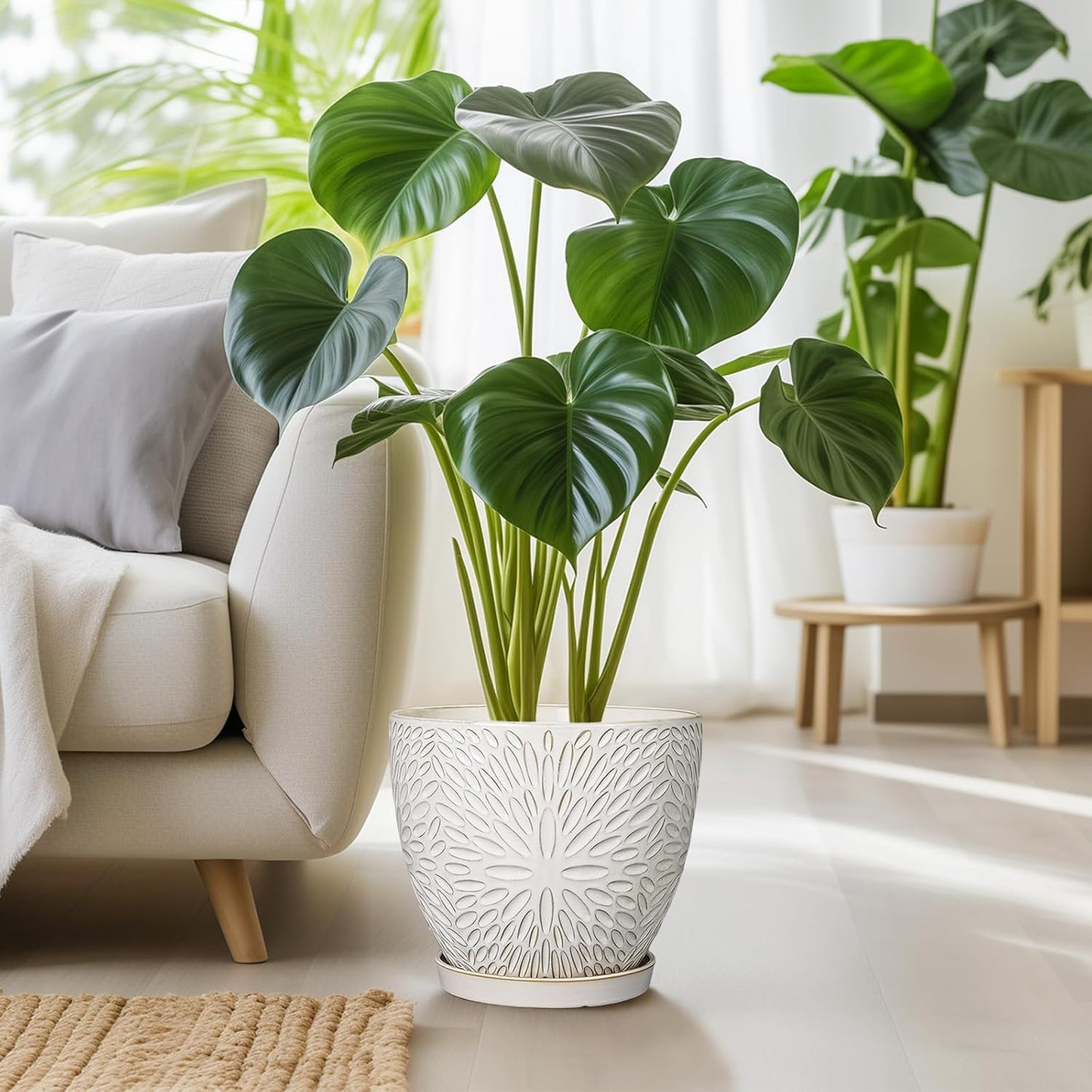 G EPGardening 10 Inch Ceramic Planter Pot with Drainage Hole and Saucer Large Plant Pot for Indoor Plants Outdoor Round Flower Pot for Home Garden Office White