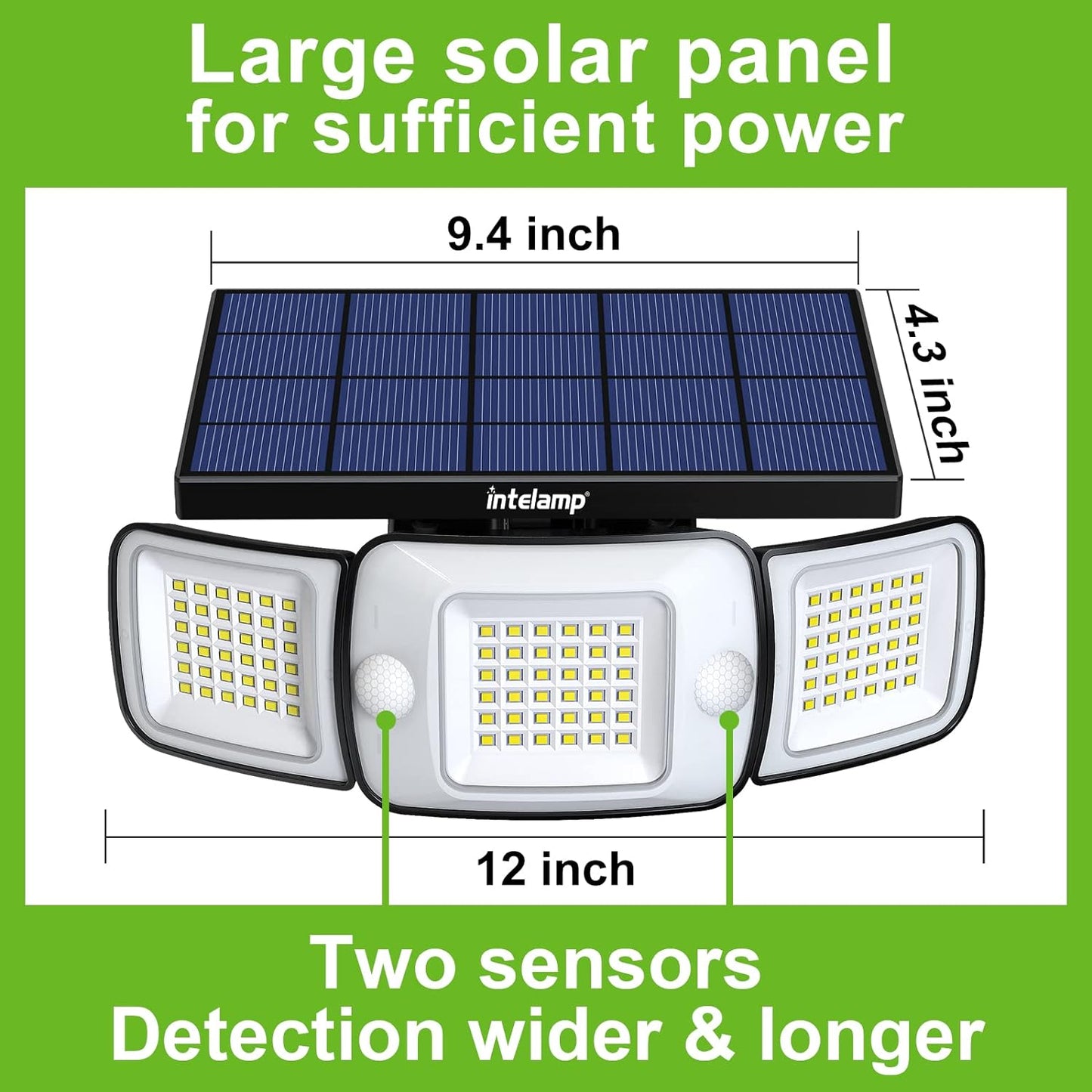 intelamp Solar Outdoor Lights,6000mAh Motion Sensor with Dual Sensors,Waterproof Solar Flood Lights 270°Wide Angle for Outside with 3 Modes