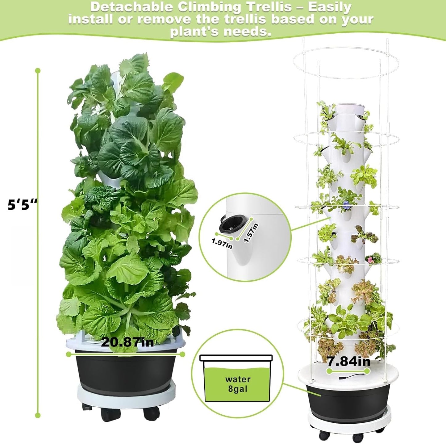 Hydroponic System Kit, Hydroponic Vertical Garden, Lettuce & Herb Starter Kit, with 36 Plant Holes, 9-Tier Indoor Outdoor Growing Tower with Climbing Trellis and Timer