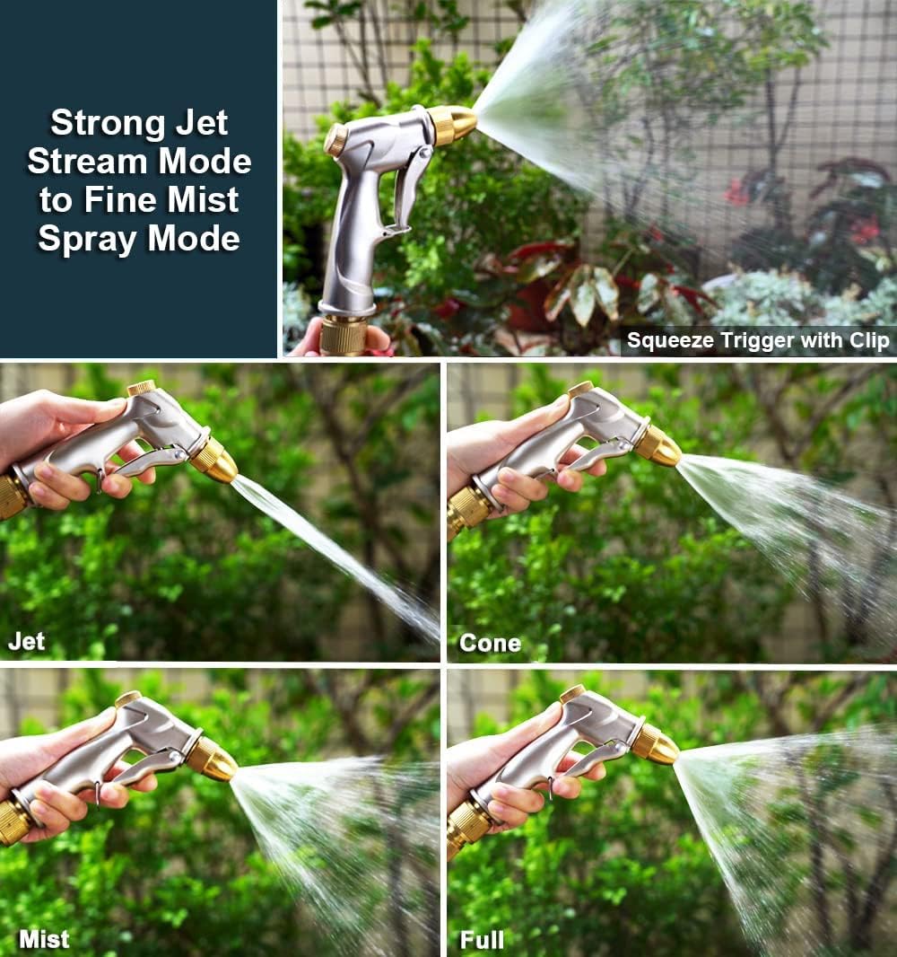 ESOW Garden Hose Nozzle, 100% Heavy Duty Metal Spray Gun with Full Brass Nozzle, 4 Watering Patterns Watering Nozzle- High Pressure Pistol Grip Sprayer for Watering Plants, Car Wash and Showering Dog