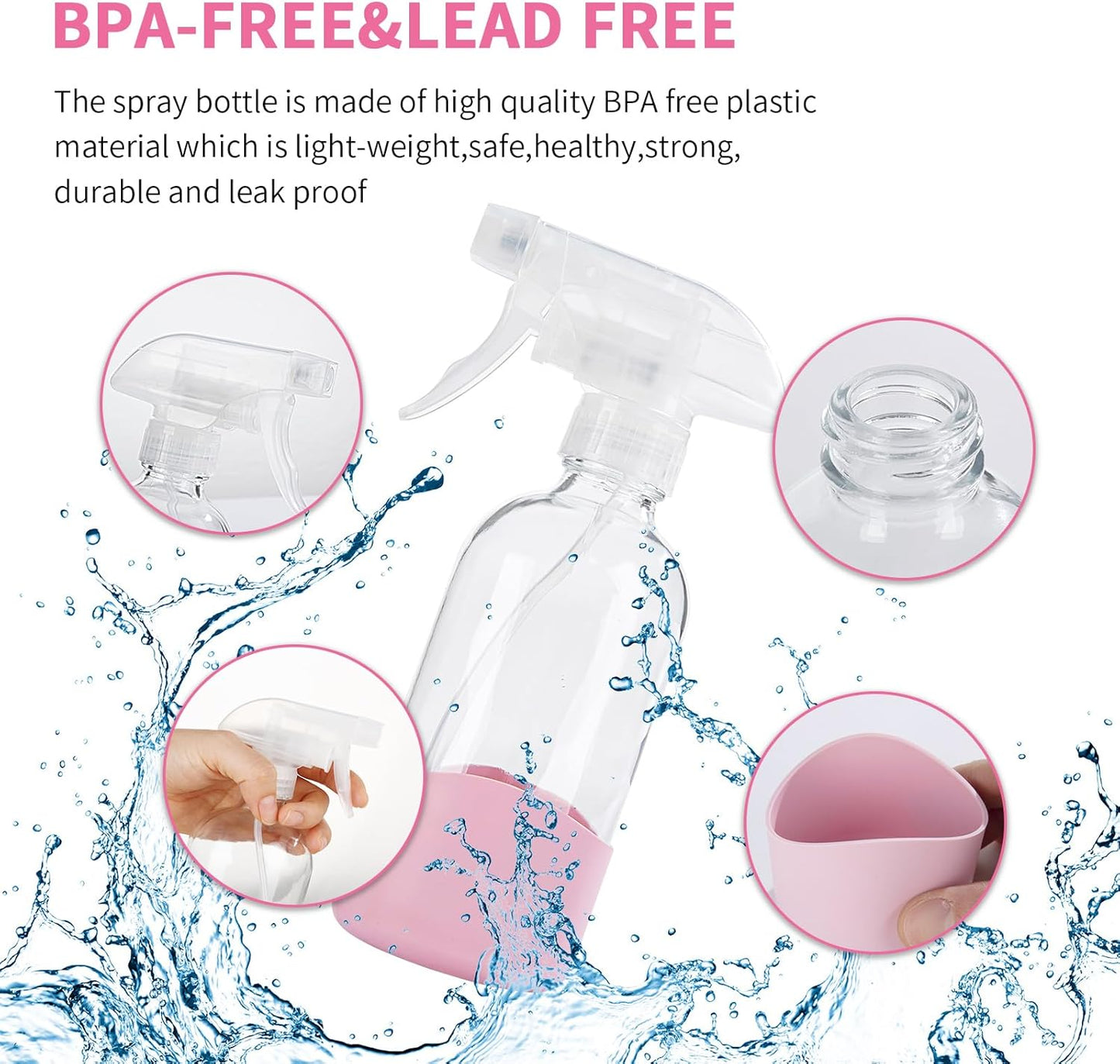 HOMBYS 8 Oz Empty Clear Glass Spray Bottles with Silicone Sleeve Protection Refillable Containers for Cleaning Solutions, Essential Oils, Misting Plants - Quality Sprayer - 1 Pack Boston Bottles