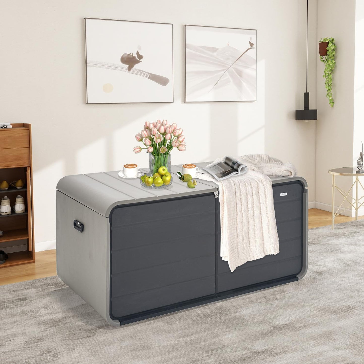 Domi 260 Gallon Outdoor Storage Box – Waterproof, UV-Resistant Deck Box with Lockable Lid for Patio Furniture, Garden Tools, Delivery Packages (Large Resin Storage Bin）