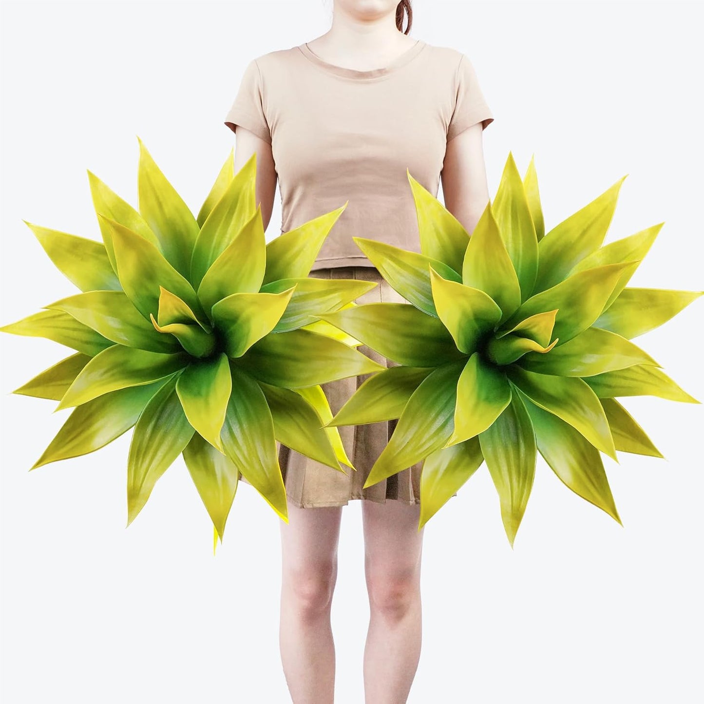 Artificial Agave Plants,Large UV Resistant Fake Agave Planters for Indoor and Outdoor Decorating Tropical Plant Succulents Greenery Indoor Decor (2Pack,22" Yellow)