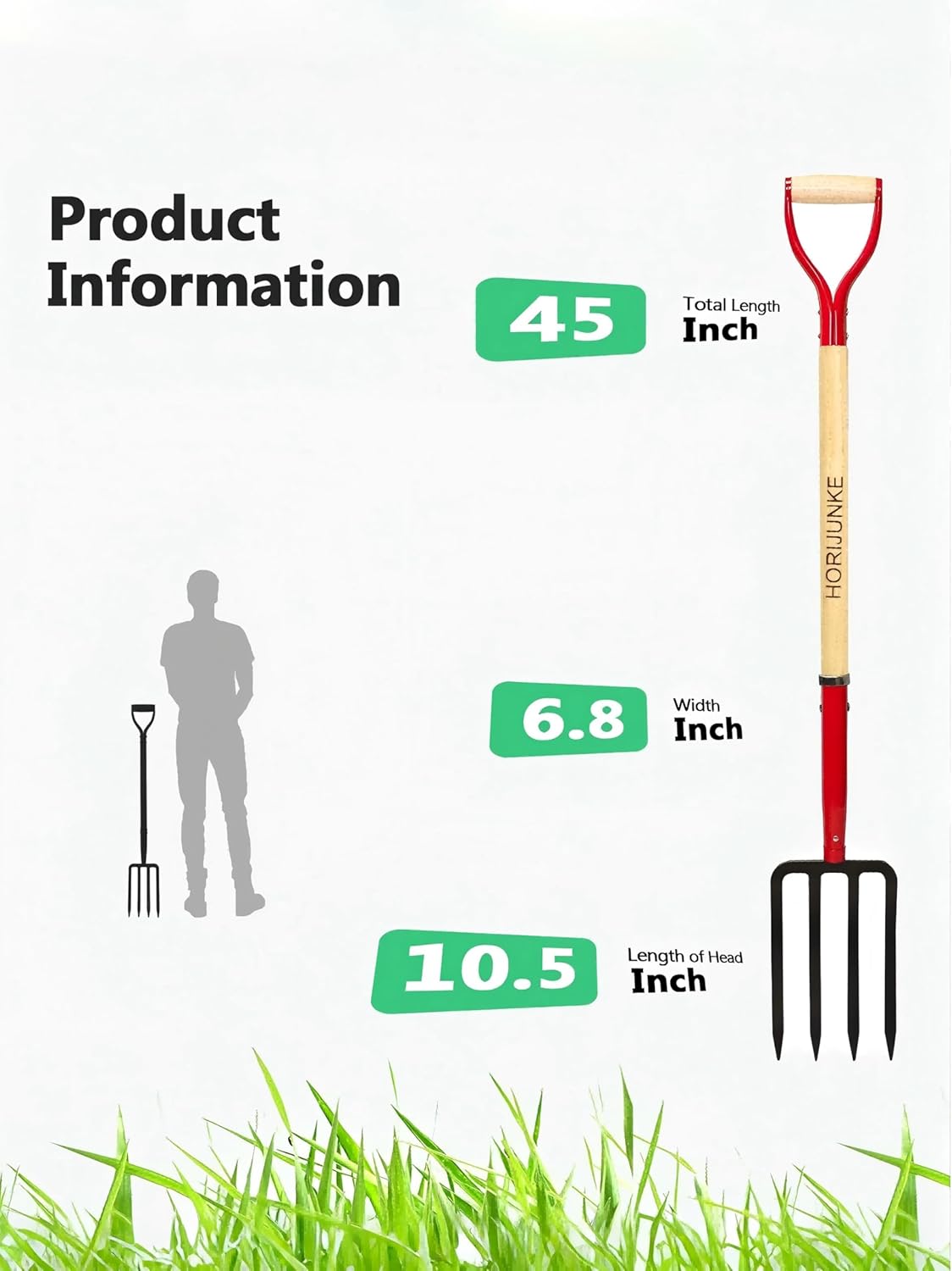 Heavy Duty Garden Fork for Digging, 4 Tines Pitch Fork for Gardening Compost, Garden Pitch Fork with Wooden Handle, 45 Inches-Red