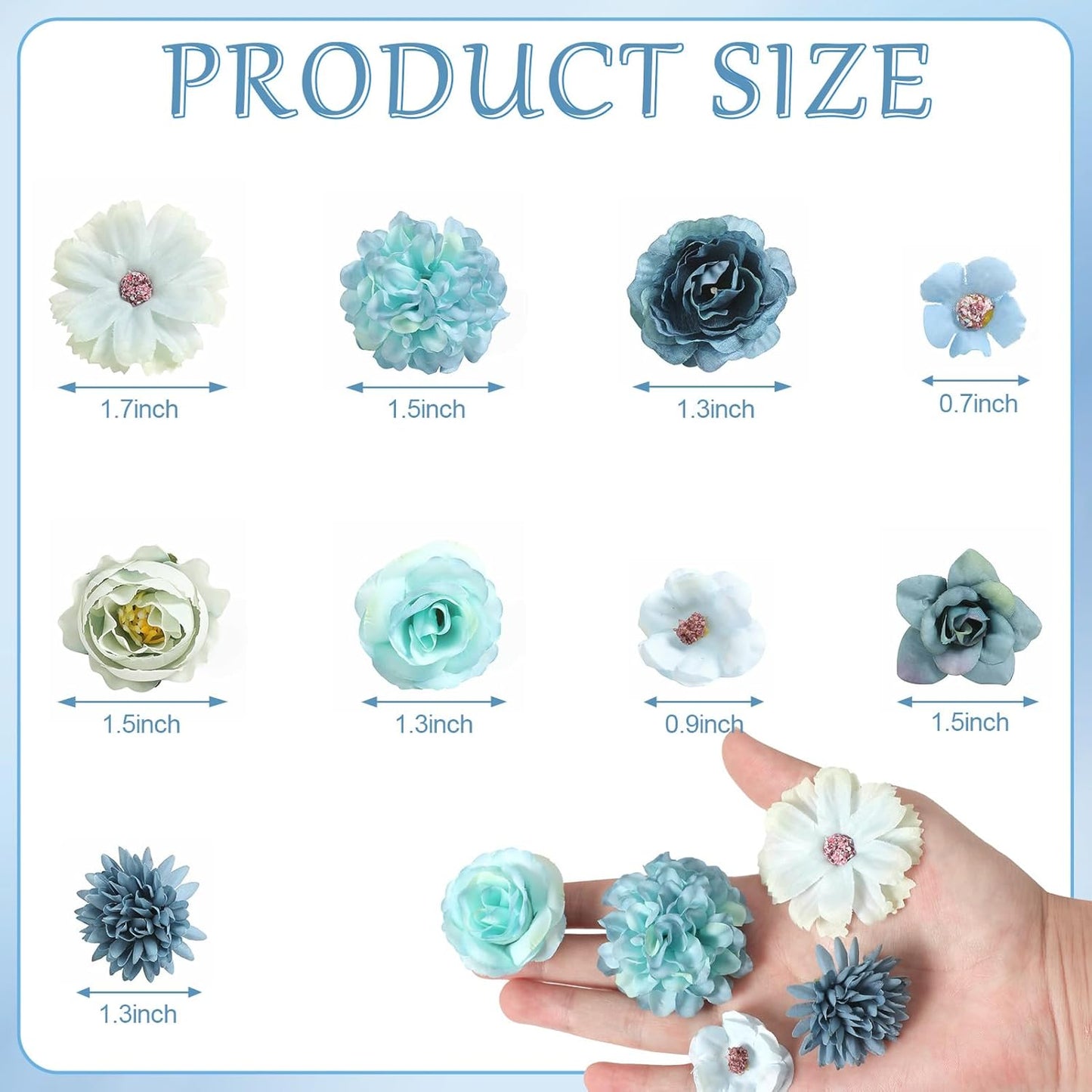 Faux Flower Heads Mini Blue Artificial Flower Heads Fake Peony Daisy Rose Flowers Multicolor Small Silk Daisy Flower Heads for Craft Garland Wedding Party DIY Home Decoration,2-4 cm