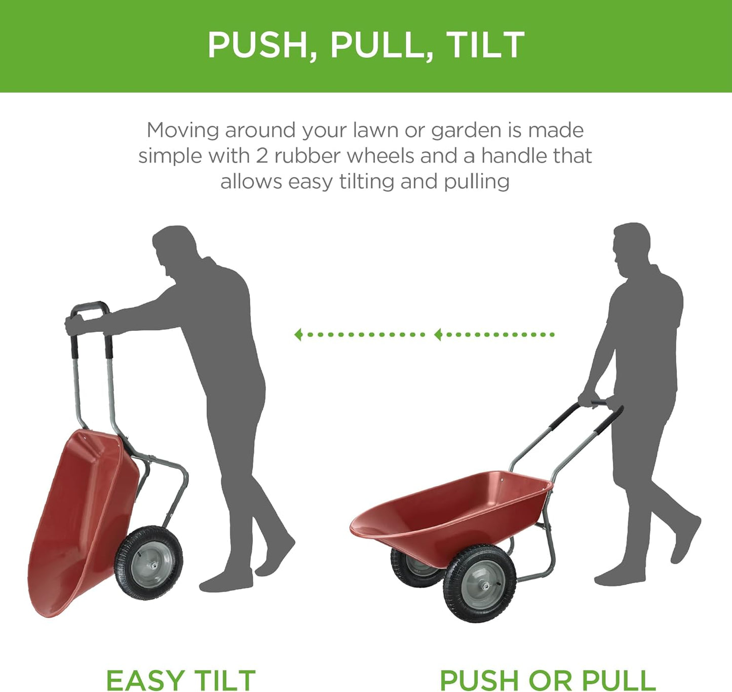 Best Choice Products Dual-Wheel Home Utility Yard Wheelbarrow Garden Cart w/Built-in Stand for Lawn, Gardening, Construction - Red