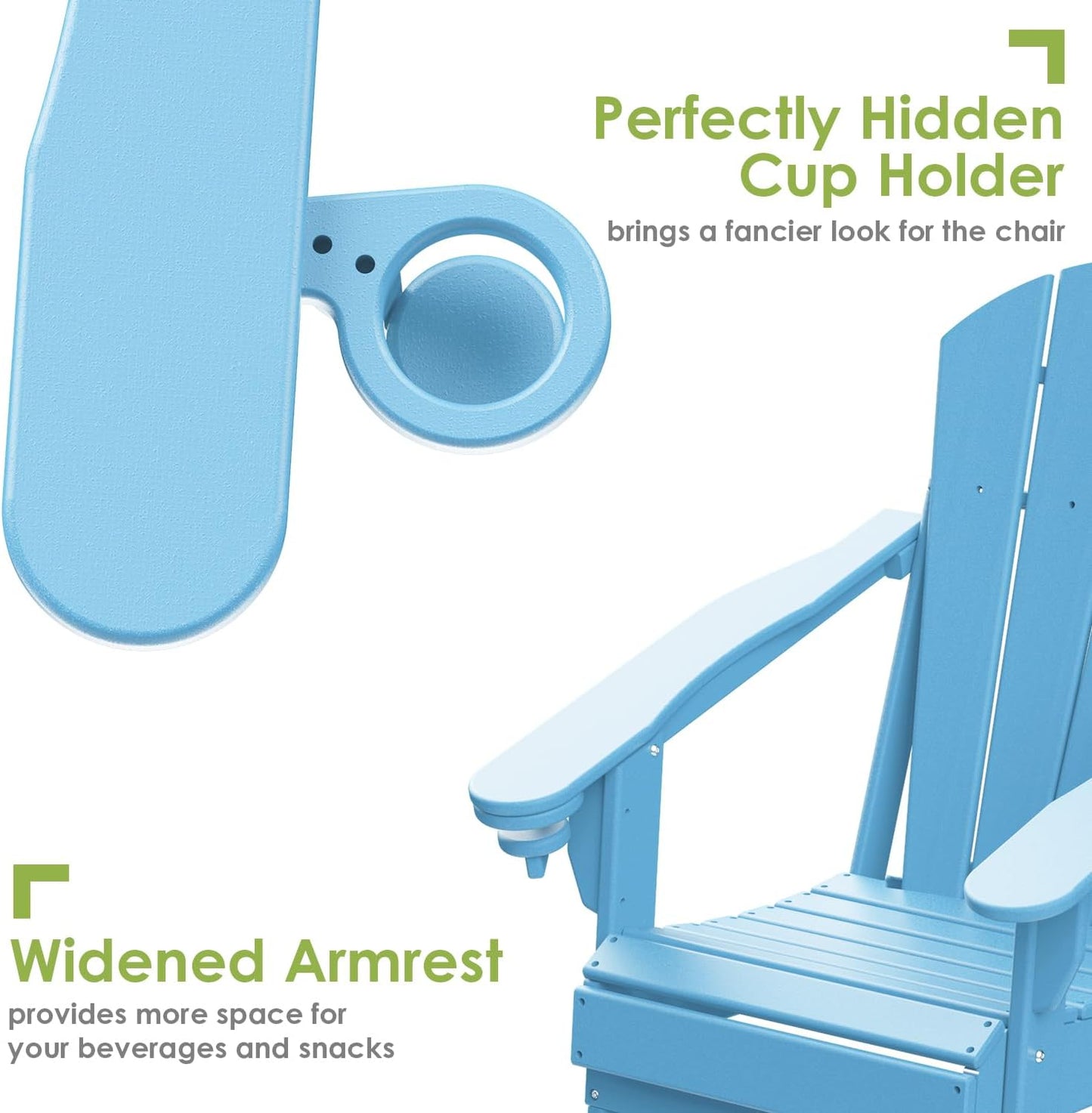 GREENVINES Folding-Adirondack-Chairs-Set-of-2 | HDPE Plastic | Fire Pit Chair | All Weather | Cup Holder | Arctic | for Deck Backyard Patio Outdoor Garden