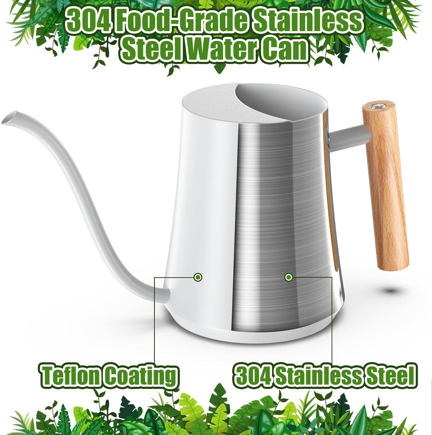 Green Moon Water Can Indoor Plant White 35oz with Long Spout Mini Water Can Indoor Metal Watering Can Pot for Indoor House Plant Bonsai Outdoor Garden Flowers Modern Decorative