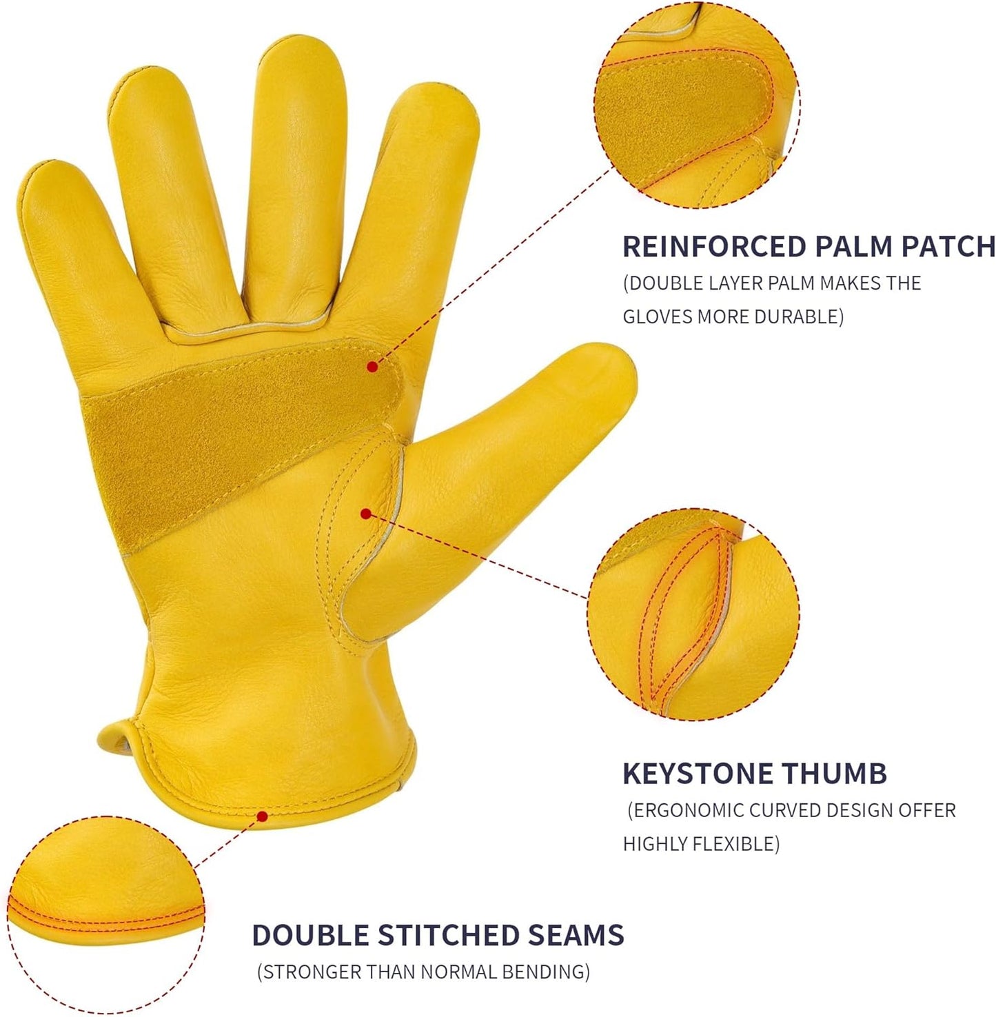 DULFINE Leather Work Gloves for Men &amp; Women, Reinforced Durable Gardening Gloves,Cowhide Work Gloves,Puncture &amp; Cut Resistant