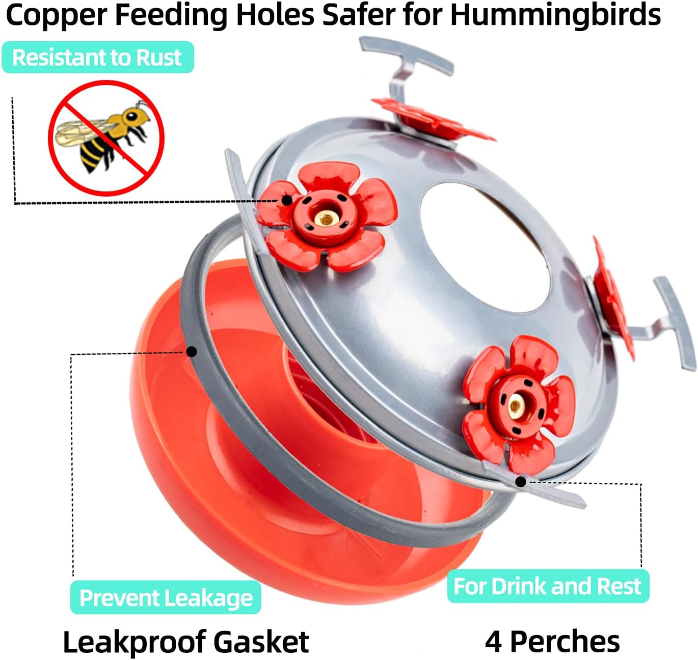 Hummingbird Feeders for Outdoors Hanging, 32OZ Hand Blown Glass Hummingbird Feeder for Outside, 4 Perch Ant Moat Leakproof, Garden Decor, Backyard Bird Gifts for Mom (Blue)