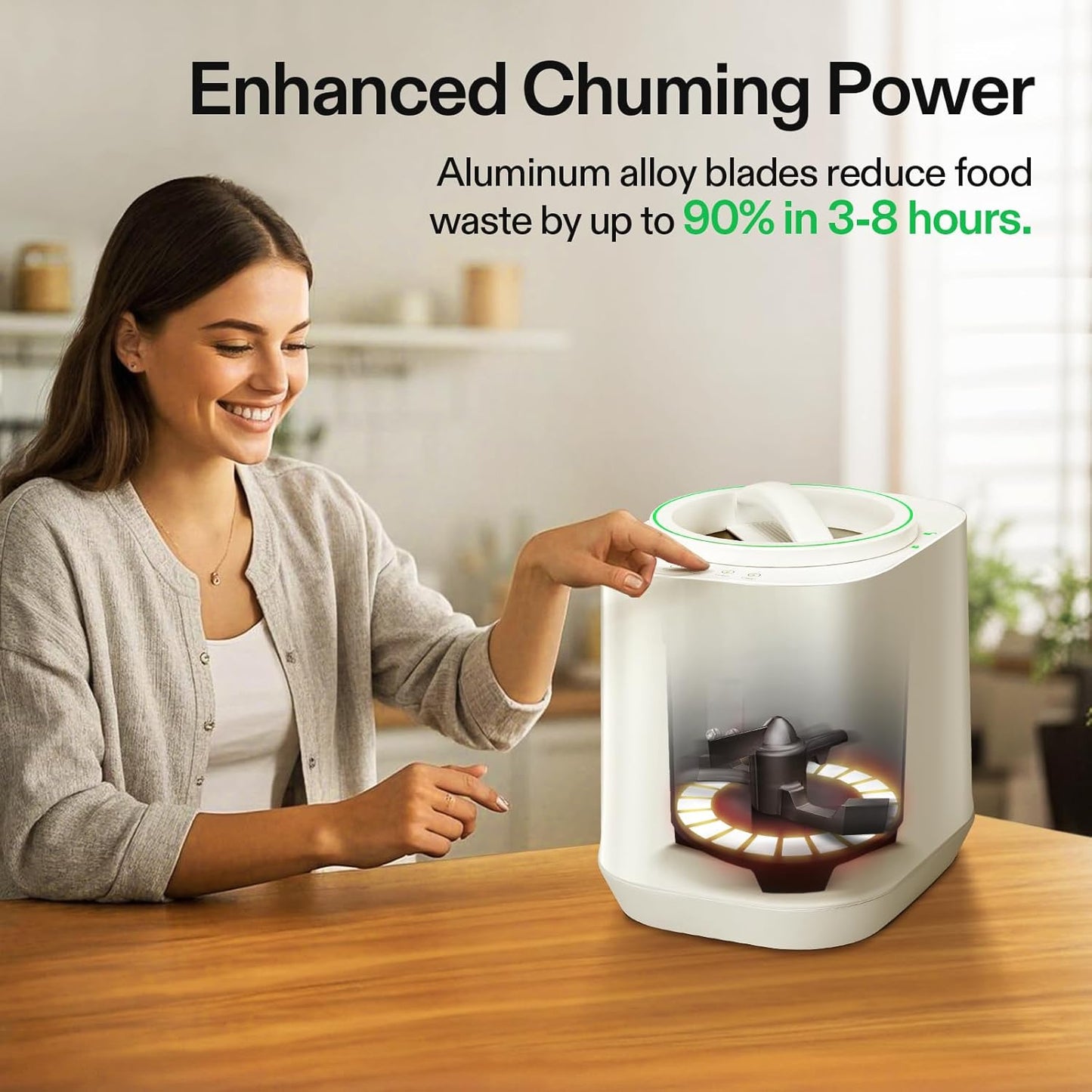 VIVOSUN 4L Electric Composter for Kitchen Indoor, Smart Compost Machine for Countertop, Odorless/Auto-Cleaning/3 Modes/Intelligent LED Display, Mill Composter Kitchen Bin Food Recycler, White