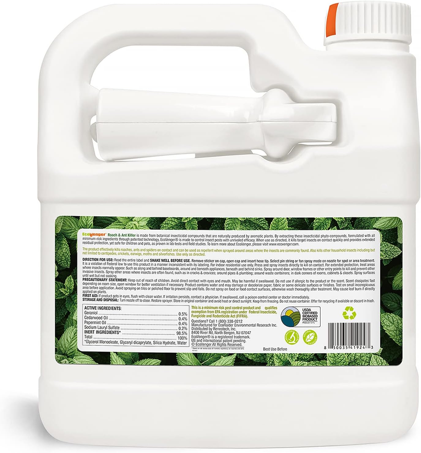 EcoVenger by EcoRaider Roach & Ant Killer 64 oz, Kills on Contact, Kills Ants & Other Indoor & Outdoor Crawling Insects, Natural & Non-Toxic, Pleasant Botanical Scent, Safe for Children & Pets