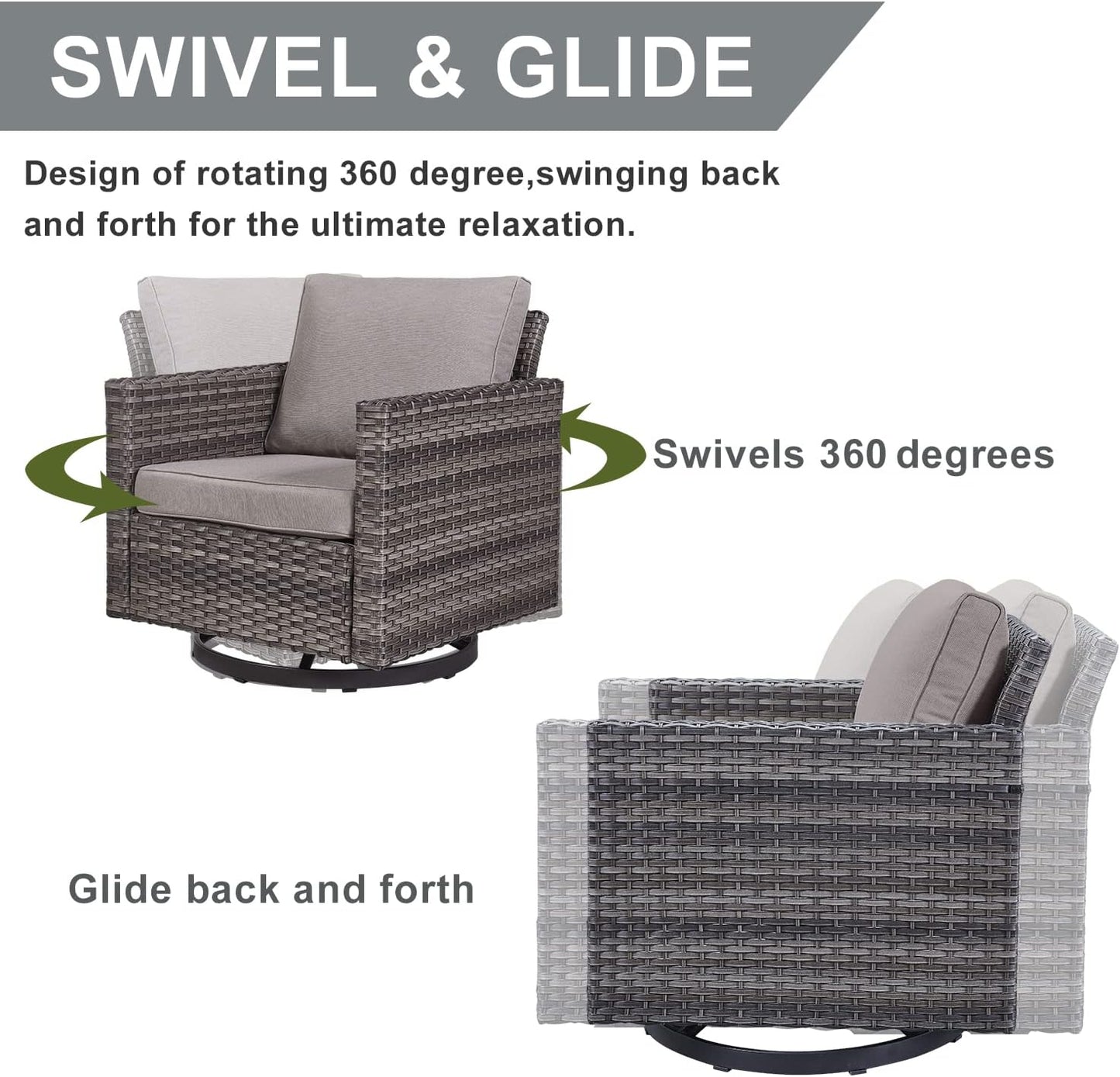 HUMMUH 8 Piece Patio Furniture Set All Weather Wicker Outdoor Sectional Sofa with Patio Chairs,Patio Swivel Glider Chairs Ottomans Coffee Table for Porch,Garden,Backyard