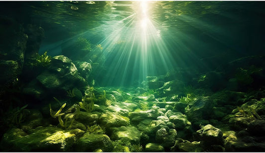 Underwater Sunray Aquarium Background Deep Ocean Rock Cave Fish Tank Background Under The Sea Coral Reef Aquarium Backgrounds Ocean Floor Tropical Fish Terrarium Backgrounds 72x16in