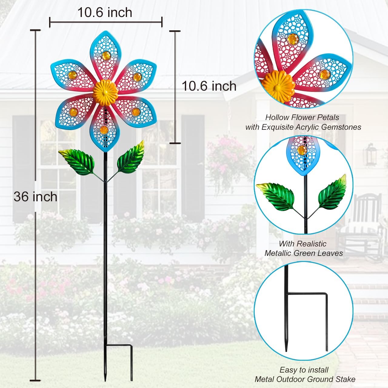 2 Pack Metal Wind Spinners for Garden Decor - Outdoor Windmill Sculptures, Durable Yard Art Wind Spinners Metal Wind Spinner for Patio Lawn Ornament, Vibrant Red & Blue Garden Spinners