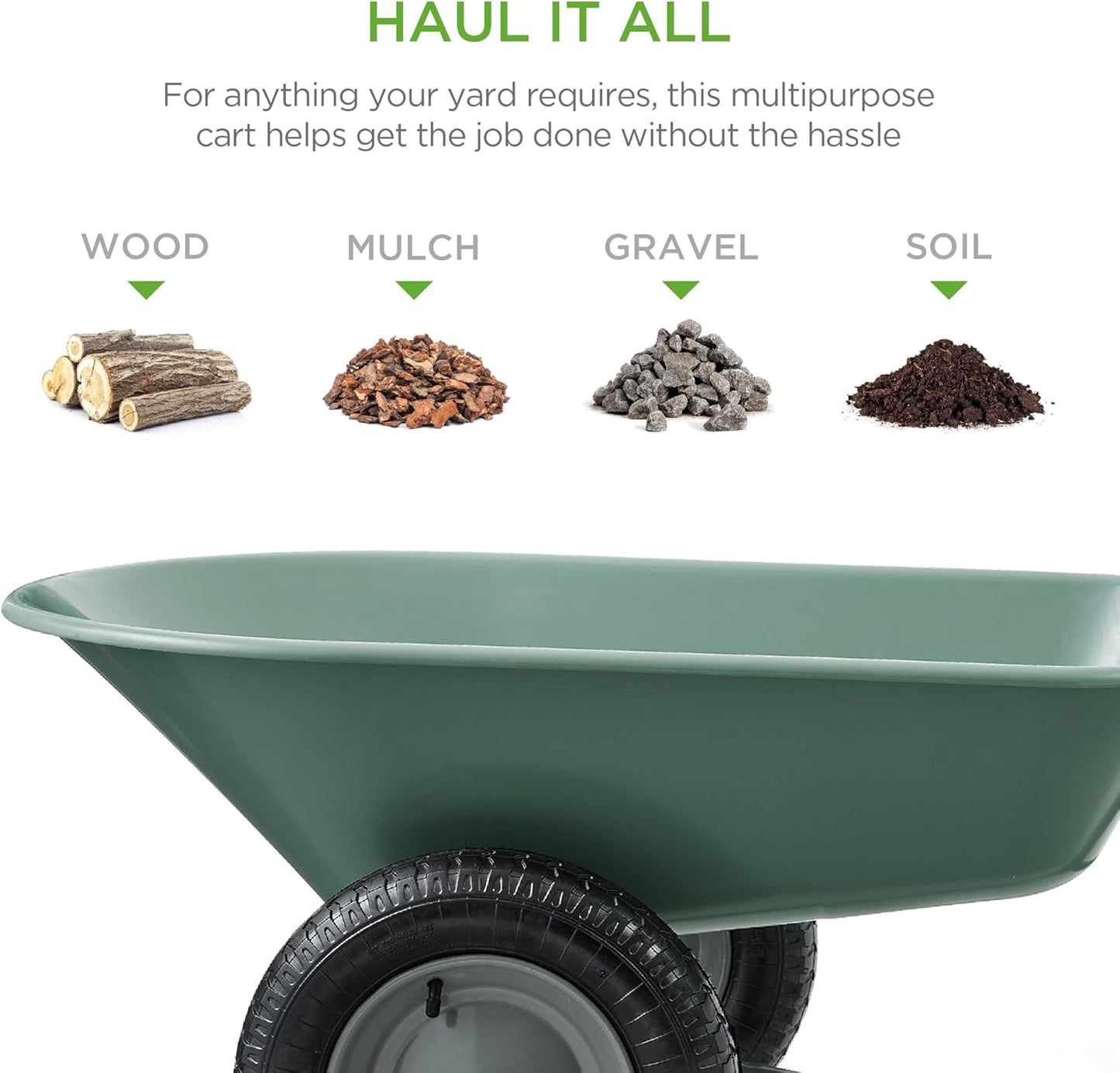 Best Choice Products Dual-Wheel Home Utility Yard Wheelbarrow Garden Cart w/Built-in Stand for Lawn, Gardening, Construction - Seafoam