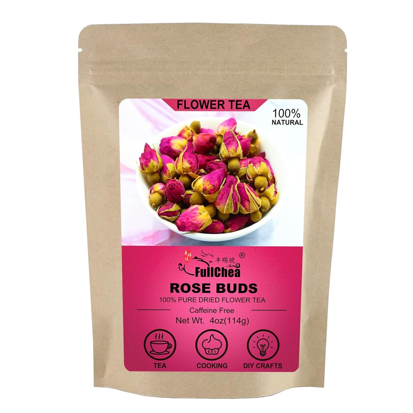 FullChea - 100% Pure Natural Dried Rose Buds - 4oz/114g - Premium Food-grade Fragrant Rosebuds Dried Flowers - Perfect Choice For Rose Tea, Baking, Crafting, Soap Making
