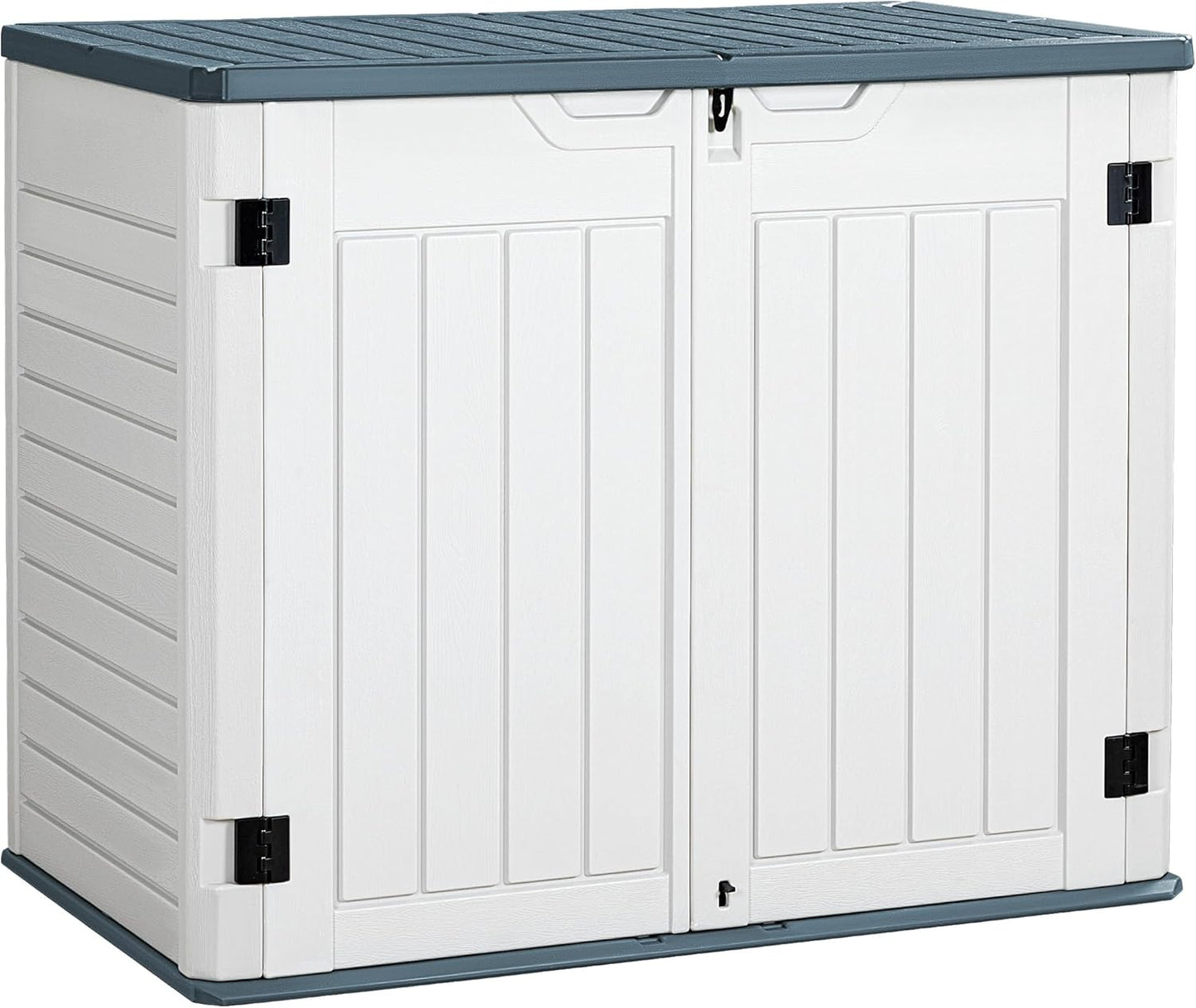 Greesum Outdoor Horizontal Resin Storage Sheds 34 Cu. Ft. Weather Resistant Resin Tool Shed, Extra Large Capacity Weather Resistant Box for Bike, Garbage Cans, Lawnmowe, Without Divider, White