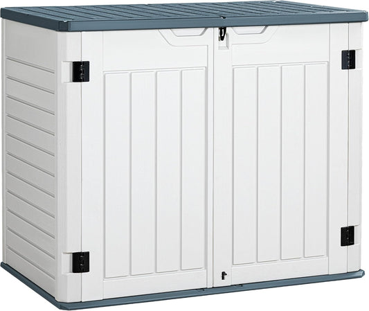 Greesum Outdoor Horizontal Resin Storage Sheds 34 Cu. Ft. Weather Resistant Resin Tool Shed, Extra Large Capacity Weather Resistant Box for Bike, Garbage Cans, Lawnmowe, Without Divider, White
