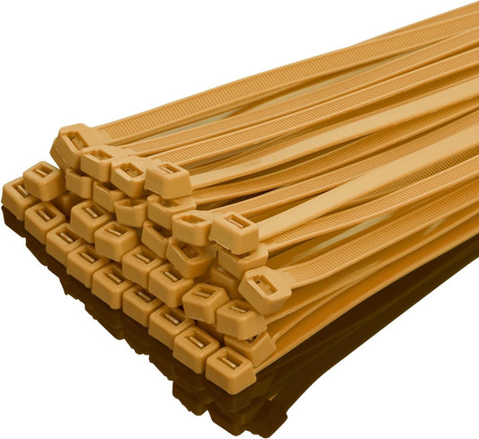 XINGO 14 Inch Gold Zip Ties Heavy Duty 100 Pack, 120 LBS Tensile Strength, Premium Nylon Cable Wire Ties, Self-locking Plastic Ties for Indoor and Outdoor Use